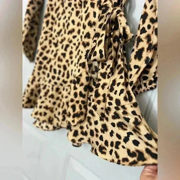 Express Leopard Print Square Neck Ruffle Wrap Dress - Picture 10 of 11